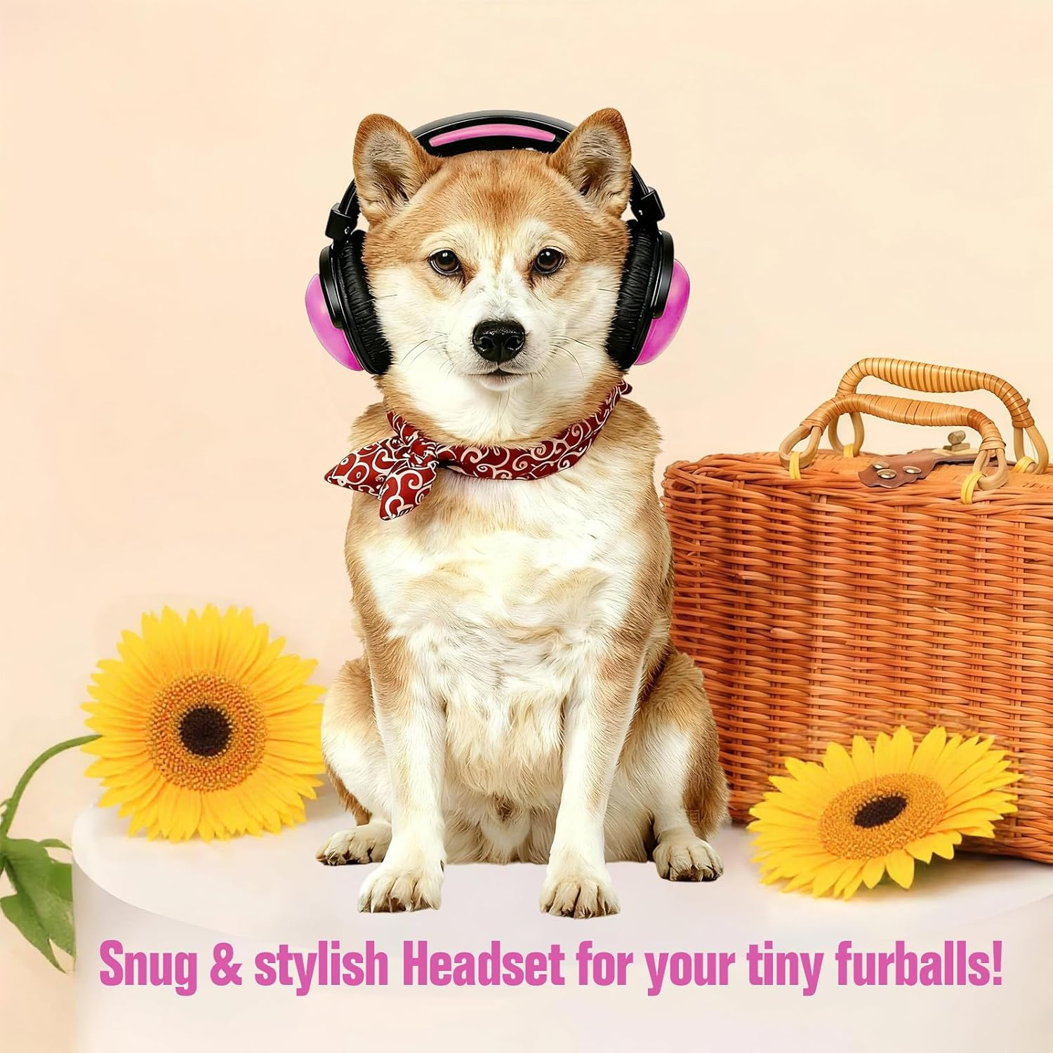 Pet Headphones for Small Dogs & Cats-Adjustable Headband Costume Accessories for Stuffed Animals Dress Up-Cute Party Favors, Cosplay Props, Photo Shoot Supplies-Black&Pink