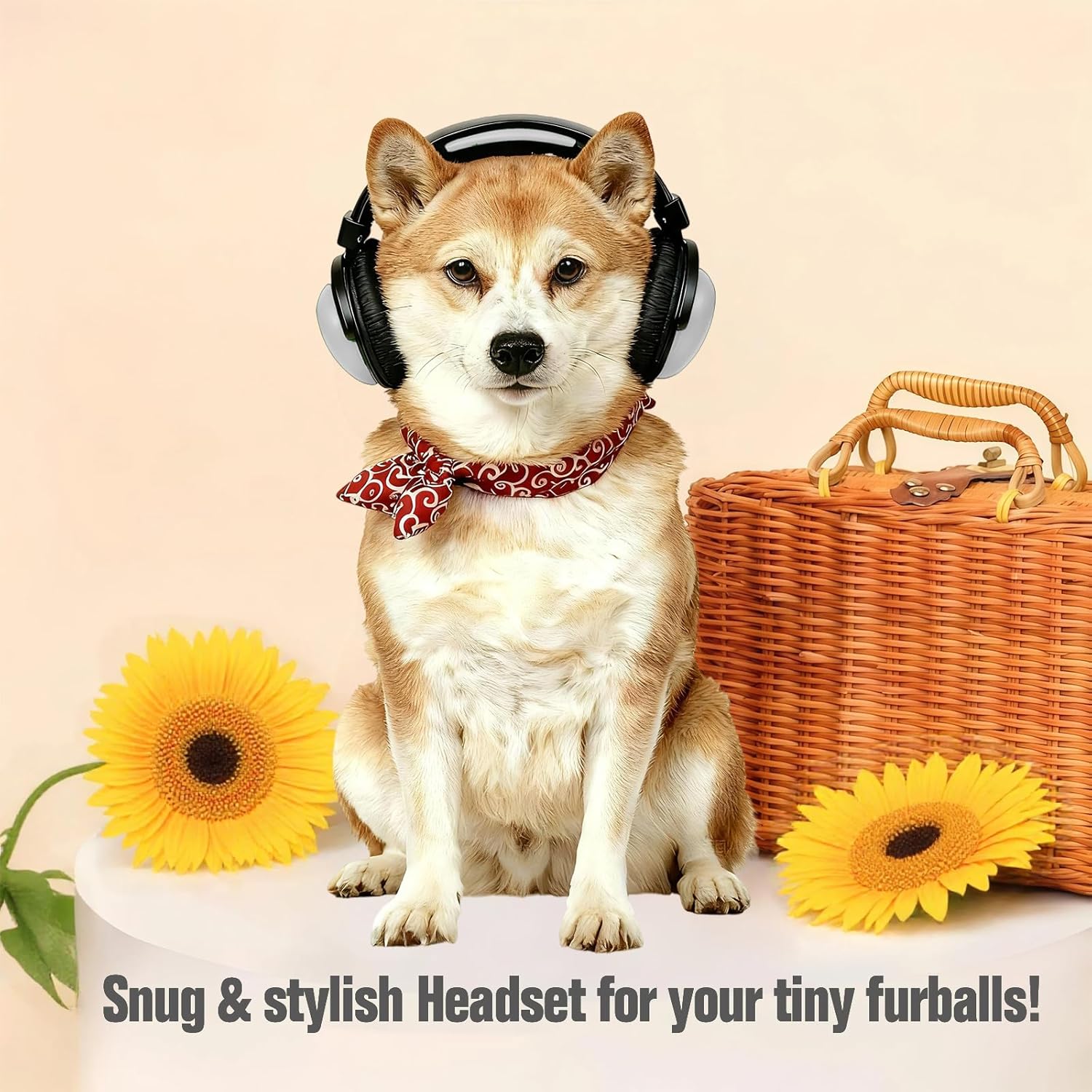 Pet Headphones for Small Dogs & Cats-Adjustable Headband Costume Accessories for Stuffed Animals Dress Up-Cute Party Favors, Cosplay Props, Photo Shoot Supplies-Black&Pink