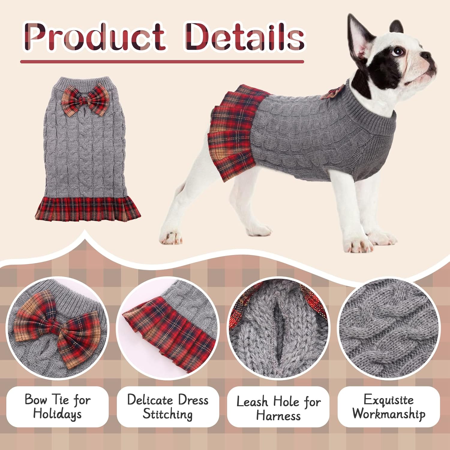 Dog Sweater Warm Pullover Pet Sweater Classic Turtleneck Doggie Knitwear, Puppy Sweaters for Small Medium Dogs Girl Boy