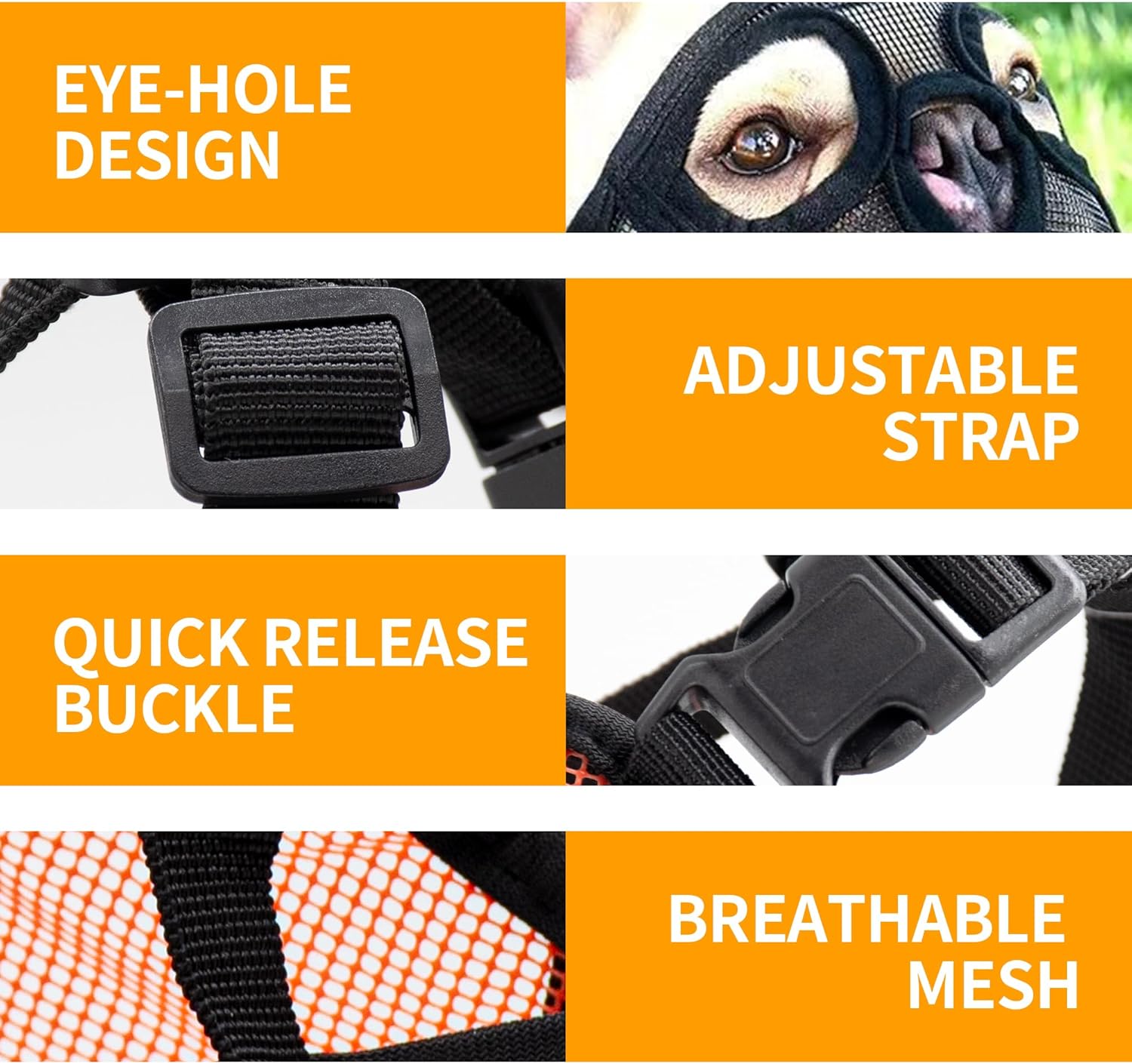 Short Snout Dog Muzzle, French Bulldog Muzzle with Soft Mesh Adjustable Anti Bitting Chewing Barking for Medium Large Breeds Pug/Shih Tzu/Boston Terrier Grey L-3