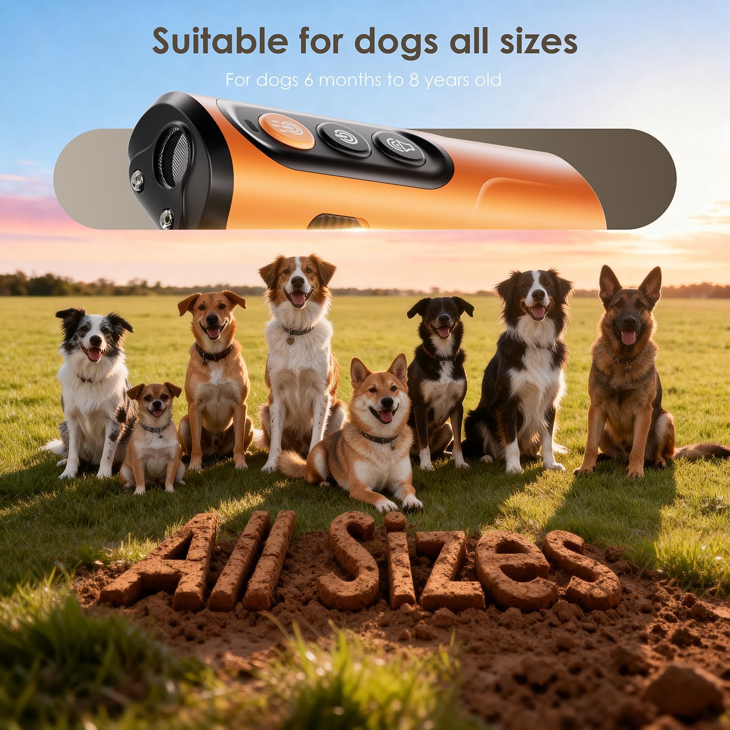 Dog Bark Deterrent Device, 50FT Range Ultrasonic Anti-Barking Tool for Training - Safe & Effective, Rechargeable Orange Handheld with LED for Indoor/Outdoor, Humane No-Collar Alternative