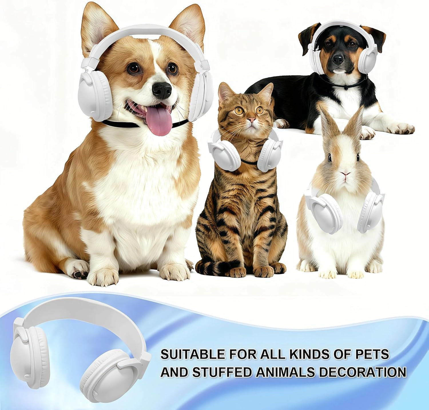 Pet Headphones for Small Dogs & Cats-Adjustable Headband Costume Accessories for Stuffed Animals Dress Up-Cute Party Favors, Cosplay Props, Photo Shoot Supplies-Black&Pink
